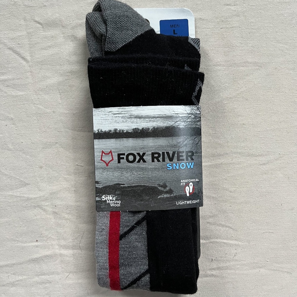 Fox River Mills Winter Snow Socks | Black Gray Red | Wool Blend | Large | NWT